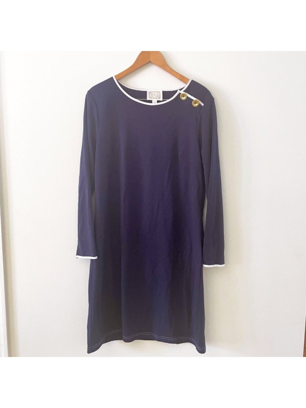 Tuckernuck Sail to Sable Long Sleeve Preppy Nautical Shift Dress, Size Large